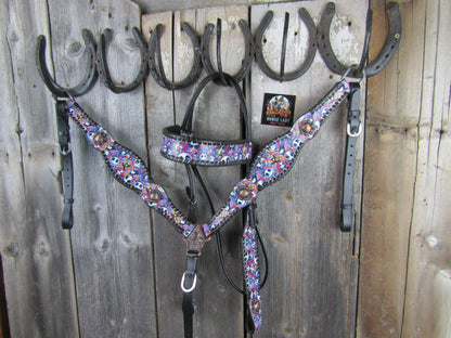 Hot Headstalls Jack & Sally Leather Browband and Breast Collar Tack Set - NEW