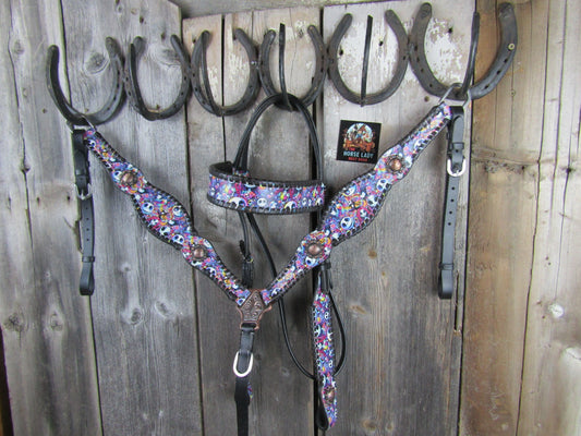 Hot Headstalls Jack & Sally Leather Browband and Breast Collar Tack Set - NEW