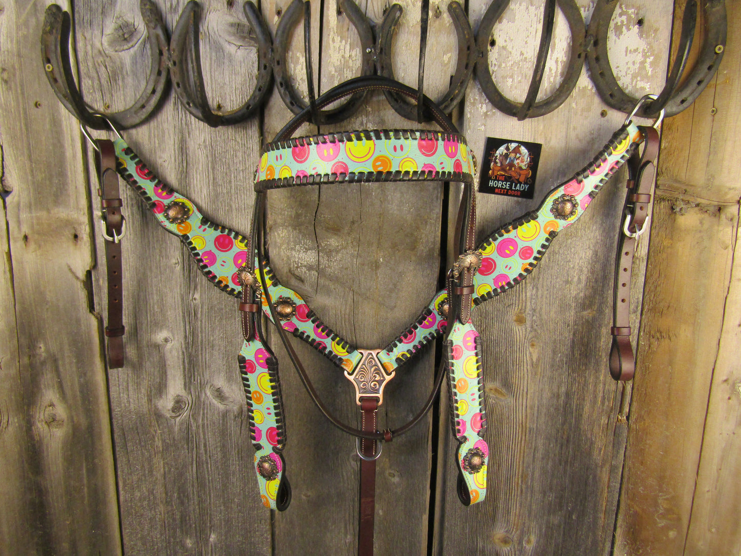 Hot Headstalls Neon Smiles Leather Browband & Breast Collar Tack Set - NEW