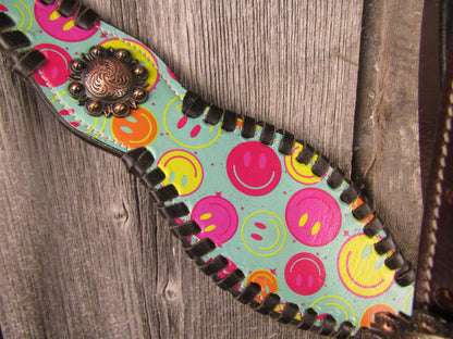 Hot Headstalls Neon Smiles Leather Browband & Breast Collar Tack Set - NEW