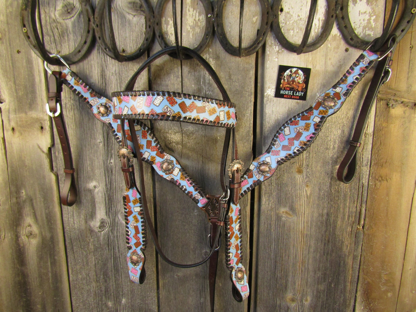 Hot Headstalls Poptart Browband Headstall & Breastcollar Leather Tack Set - NEW!