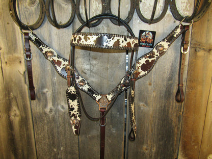 Hot Headstalls Cowhide Browband Headstalls & Breastcollar Tack Set - NEW