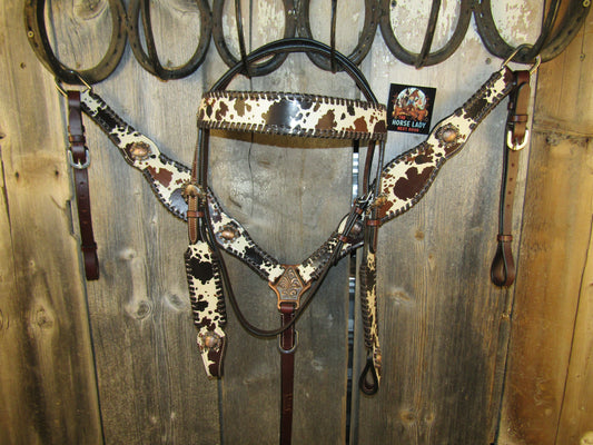 Hot Headstalls Cowhide Browband Headstalls & Breastcollar Tack Set - NEW