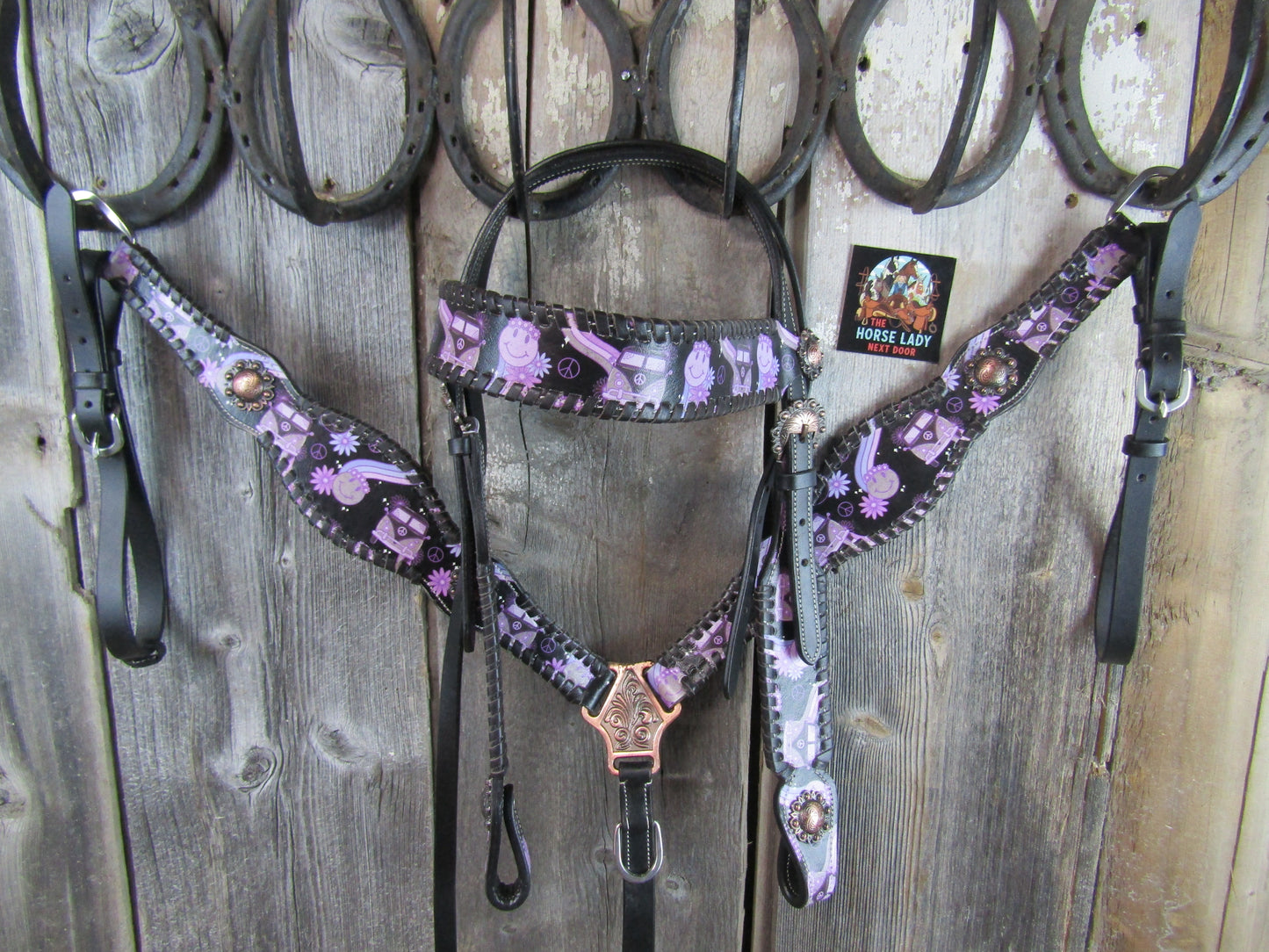Hot Headstalls Purple Hippie Browband Headstall & Breastcollar tack set- New