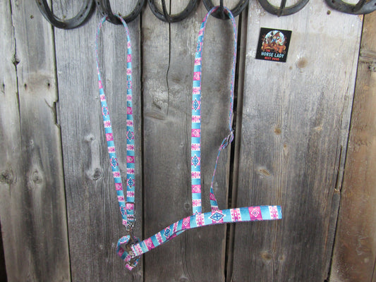 Hot Headstalls Pink Aztec Noseband/Tie Down set- NEW!