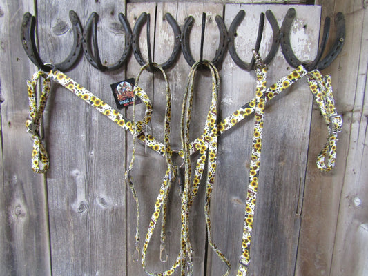 Hot Headstalls Sunflower Cowhide Tack Set- New